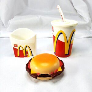 VTG McDonalds Happy Meal Toy Set Cheeseburger Fries & Drink 1990s Play Food